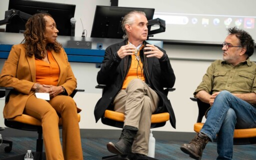 Three hosts of the PI Tech Talks talking with each other
