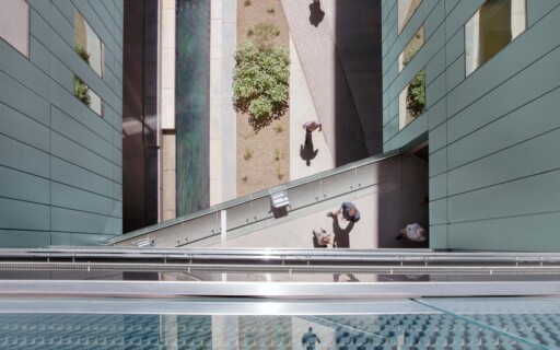 Looking down at the courtyard of the Walton Center for Planetary Health