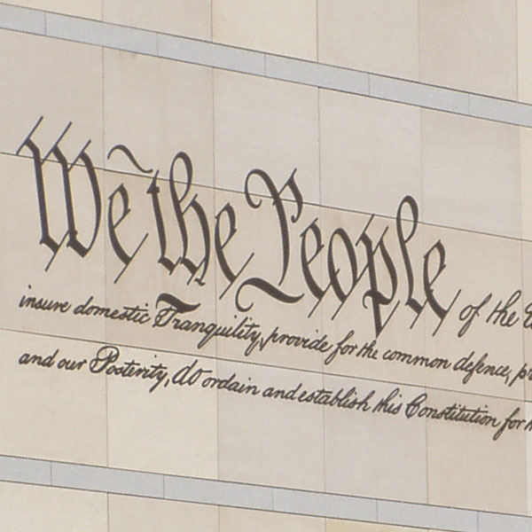The preamble of the United States Constitution printed on a wall